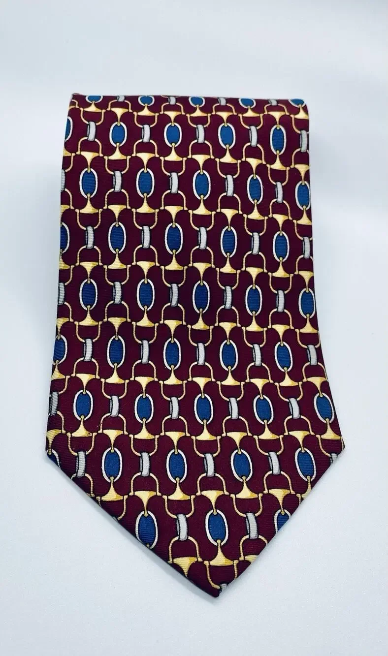 Paolo Gucci Men’s Tie Vtg Silk Geometric Chainlink Design Made In Italy Red Blue